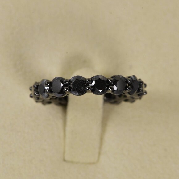 Black Moissanite Full Eternity Band Ring 925 Sterling - Picture 2 of 4